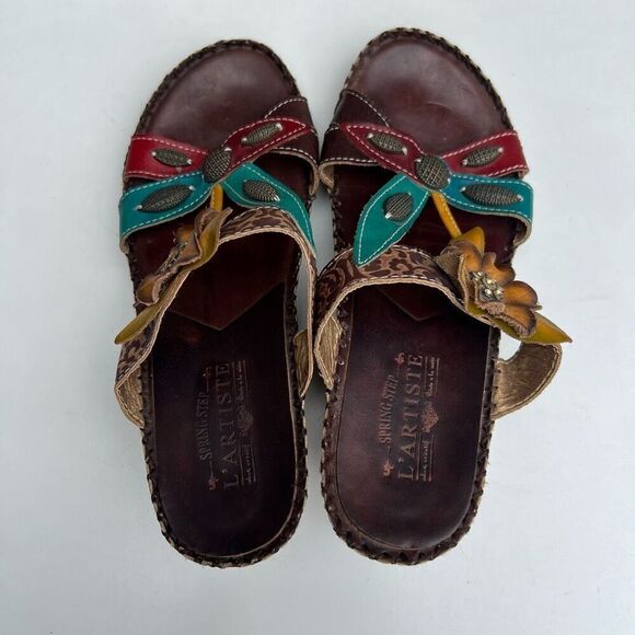 LArtiste Spring Step Flower Rhinestone Wedge Sandals Charlotte Size 41 US 9.5-10 - Picture 5 of 8